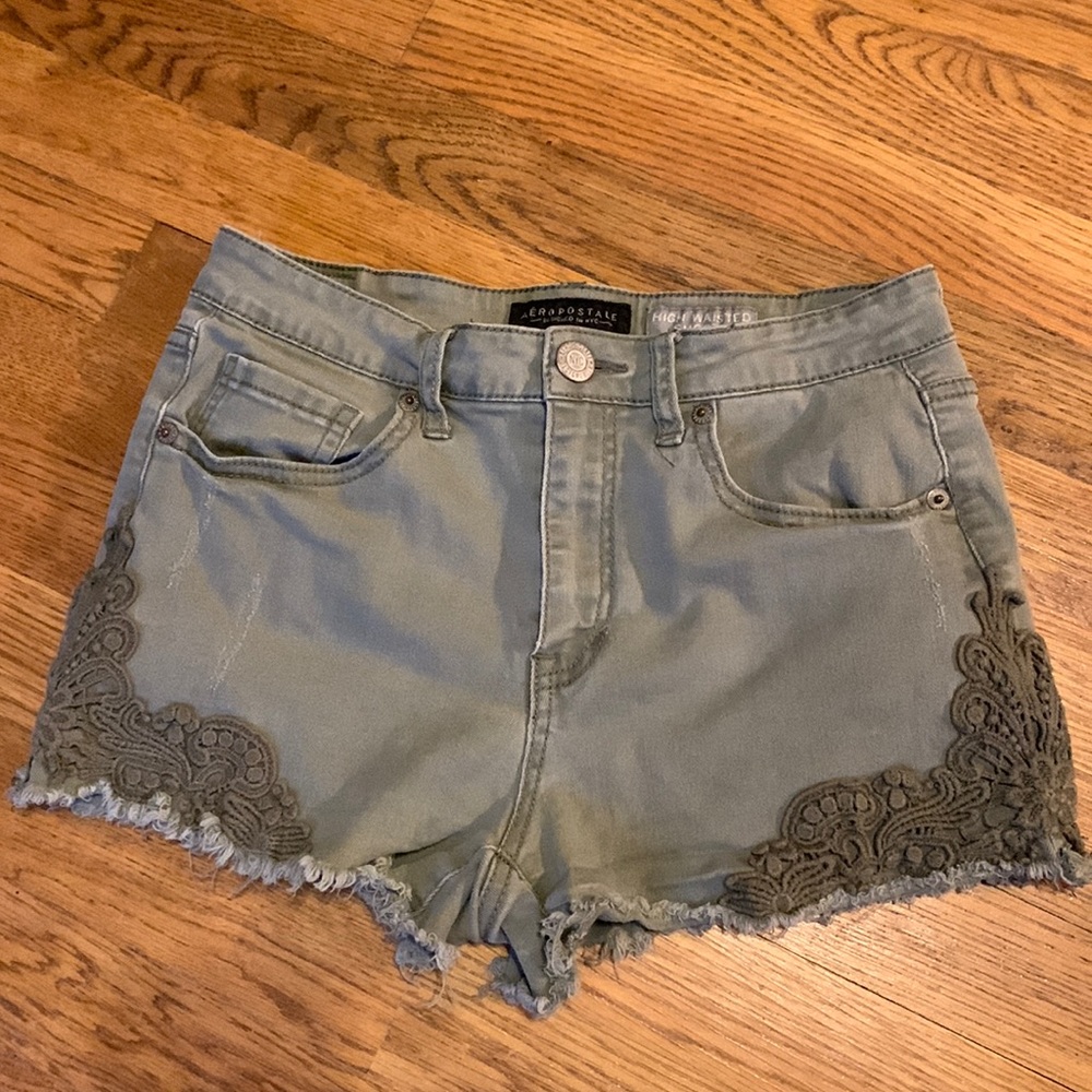 3/$30 High Waisted cutoff shorts olive green size 4